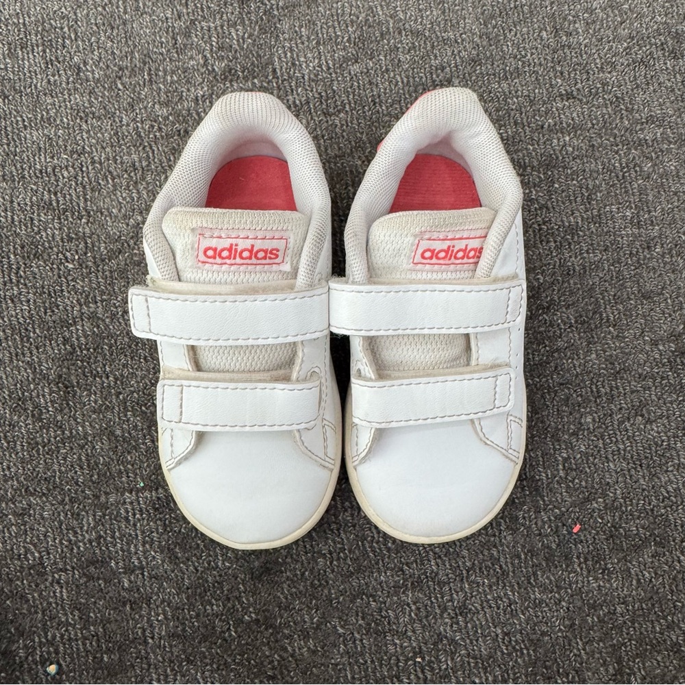Adidas White Sneakers with Pink Accents